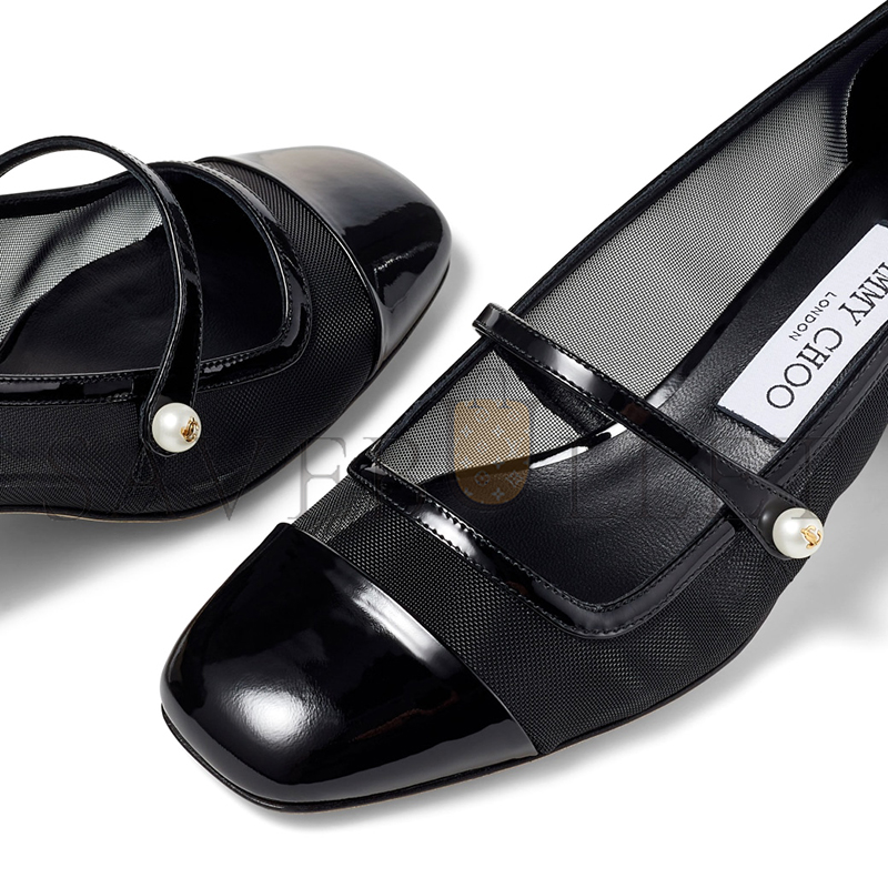 Ji*y Ch* elisa 45 black patent and mesh pumps elisa45tnx